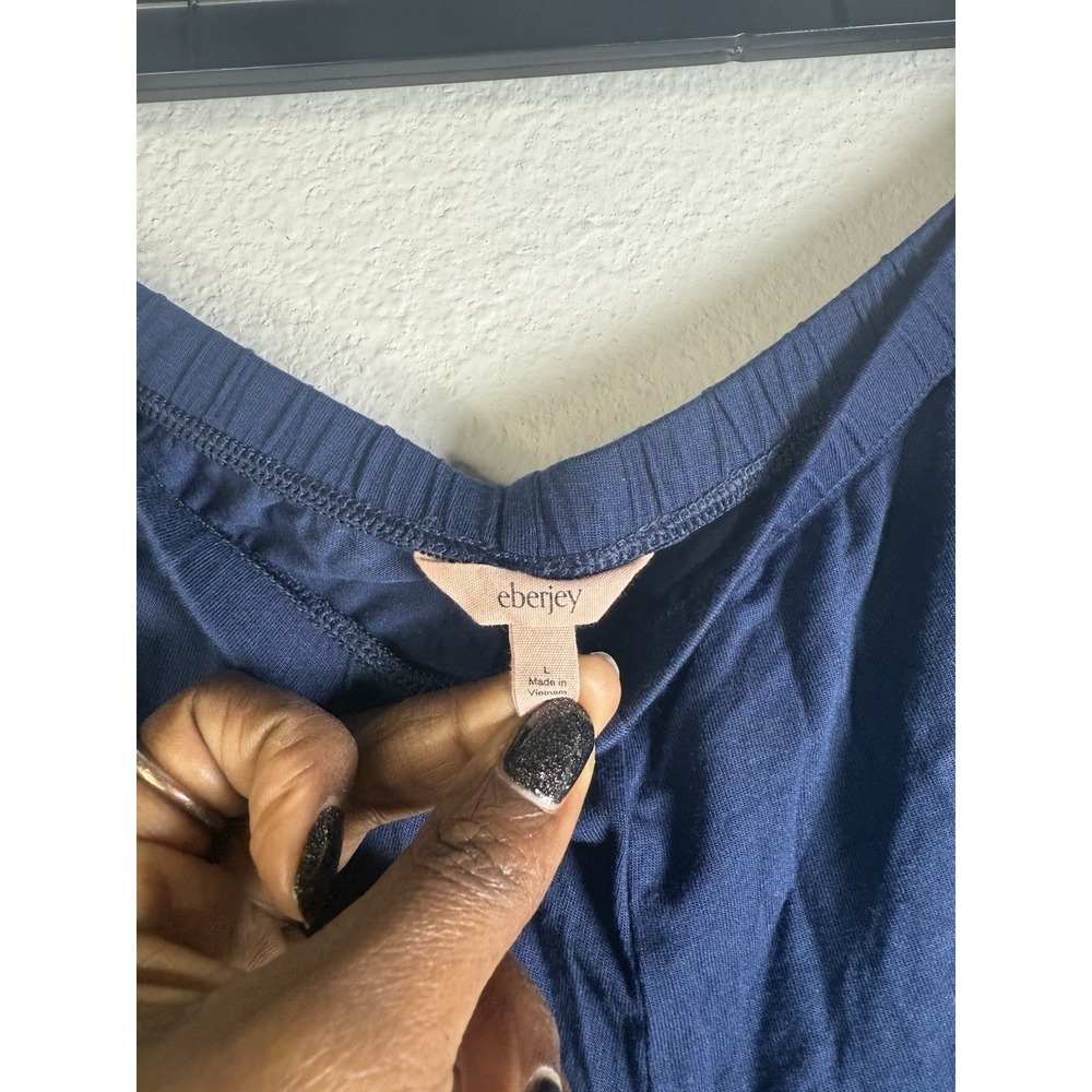 Eberjey Gisele Tencel Modal Relaxed Pajama Top & Crop Pants Set Large Navy Blue - Picture 5 of 7